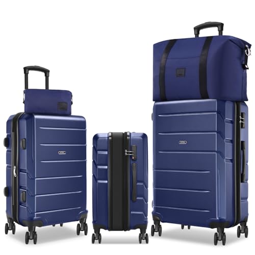 Image of Hoteel Luggage Sets 5 Piece, 4-Yr Warranty, PC+ABS Hard Shell Expandable Suitcases with Wheels, TSA Aproved Lock and Carry on Bags, Travel Suit Case Set for Men and Women(5-Piece, Blue)