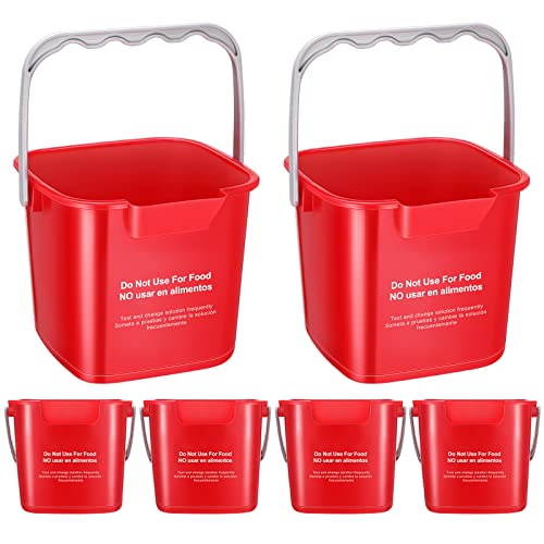 Image of 6 Pcs 6 Quart Cleaning Bucket Small Sanitizing Square Bucket Detergent Pail for Home Commercial Restaurant Kitchen Office School(Red)