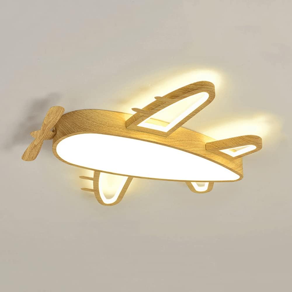 Modern Creative Airplane Shape Ceiling Lamp Wooden Frame Ultra-thin 2.36 Inches Ceiling Lights LED Energy Saving Installation Is Easy Lighting Fixture, Suitable For Boys And Girls Children's Room