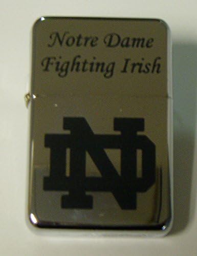 Notre Dame Logo Engraved Chrome Plated Brass Refillable Lighter in Black tin case