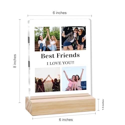 Image of Giftplease Customized Friends Plaque with Wooden Stand | Personalized Photo Frame with Quote | Best Friend Birthday Gift, Farewell Gift, Friendship Day Gift for BFF Keepsake Room Decor FR 05