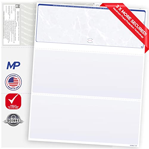 200 Blank Check Stock-Check on Top-Blue Marble Pattern-Compatible with Quickbooks*,Quicken,Versacheck and More-(200 Laser Security Sheets-8.5''x11'' #24)-Made in USA with Pride!