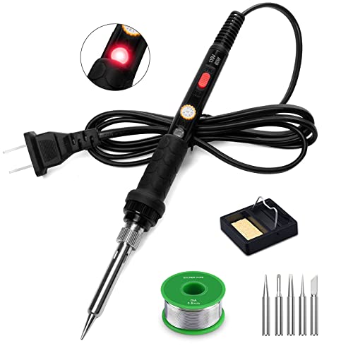 Soldering Iron Kit, 60W 110V Soldering Irons, Adjustable Temperature Soldering Welding Tool Kit with Extra 5pcs Tips, Stand, Sponge, Solder Wire