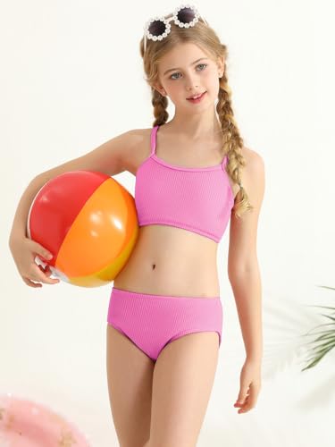 Image of Girl's 2 Piece Swimsuit Solid Spaghetti Strap Bikini Sets Beach Bathing Suit Swimwear for Teen Kids