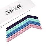 Flathead Large, Thick Smoothie Reusable Silicone Drinking Straws w/Cleaning Brush - Extra Long...