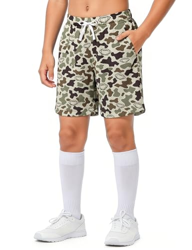 Cozople Boys Mesh Shorts Green Camo for Rugby Training or Summer Camp