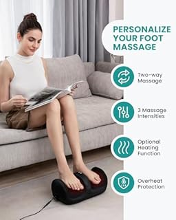 Nekteck Massaggiatore per piedi con calore, macchina per massaggio shiatsu per piedi profondo, compressione dell'aria, migliora la circolazione sanguigna e il benessere del piede (Nero)