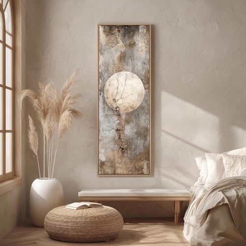 Art mural abstrait beige déco salon moderne style grunge circulaire vertical