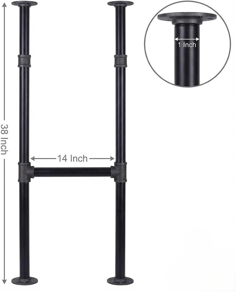 38'' x 14'' Industrial Pipe Table Leg for Bar Height Pub Table, H-Shape, Iron Base Legs Coffee Tables, Desks, Nightstand - Vintage, Mid-Century Modern Aesthetic 2 Pack