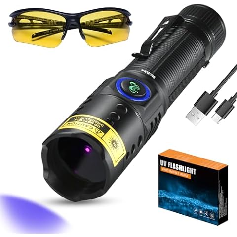 DARKBEAM Flashlight UV Black Light 365nm - Mini & Powerful LED Ultraviolet Blacklight Flashlights - Rechargeable Woods Lamp for AC Leak, Resin Curing, Cat/Dog Urine, UV Glue, Miniverse, Glass Cover