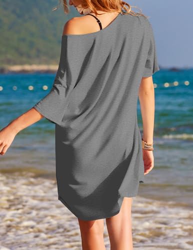Image of Ekouaer Womens Tshirt Nightgown Cotton V Neck Sleepshirts Comfy Casual Nightshirt for Women