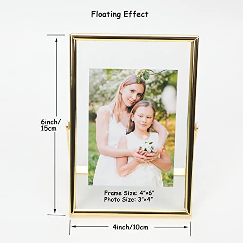 Ahago Floating Picture Frame (Gold, 4"X6") , For Multiple Photo Sizes (3X5, 2X3, 1X2), Vertical Adjustable Tabletop/Shelf Photo Frame, Classy Gift Choice For Father's And Children's Day, Home Or Wedding Decoration #TOP1