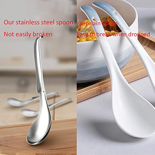 6Pcs Asian Soup Spoons Stainless Steel Dinner Rice Spoons Notch And Hook Style #TOP2