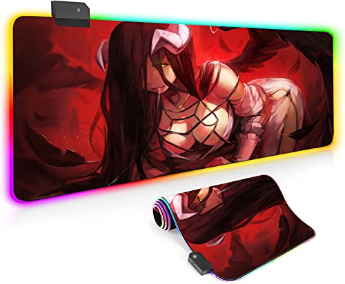 Gaming Mouse Pad Anime Overlord Albedo Girl XXL LED Gaming Mouse Pad RGB Large Mousepad USB Keyboard Computer Mat Desk Pad for PC Laptop Computer,RGB ,300X800MM