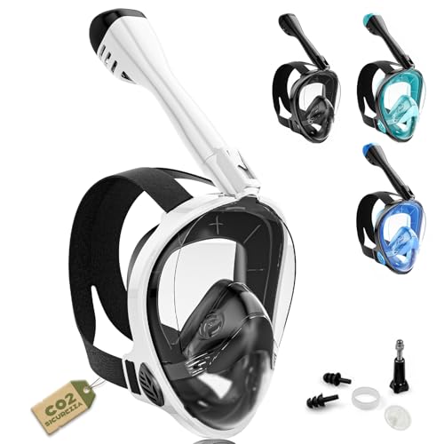Maschera Snorkeling Integrale Maschera Subacquea Adulti Professionale Maschera Anti Appannamento Maschera da Sub Con Staffa per Fotocamera Maschere Snorkeling Banda (Bianco, L/XL)