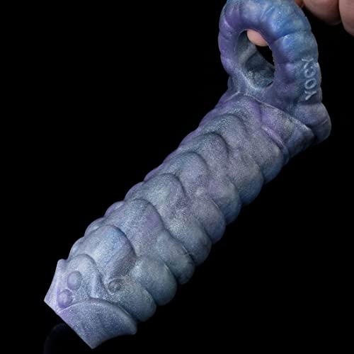 TDLPlus Penismanschetten Realistischer Monster Drachen Dildo mit Hodenring, Flüssiges Silikon Penishülle Penis Sleeve zür Verzögerung Ejakulation Penisverlängerung Sexspielzeug für Männer(Blau) – Bild 5