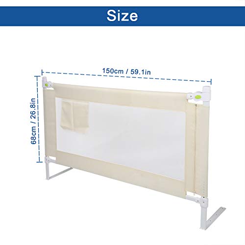 Liusin Bed Rails for Toddlers and Kids - Extra Long Height Adjustable Safety Bed Rail Guard Vertical Down Lifting with Lockable Buckle for Kids Twin, Double, Queen & King Size Bed(59 inches)