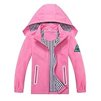 IjnUhb Kids Rain Jacket Boys Girls Waterproof Hooded RainCoat Toddler Windbreaker Unisex Lightweight Rain Coat(Solid Pink,6-7 Years)