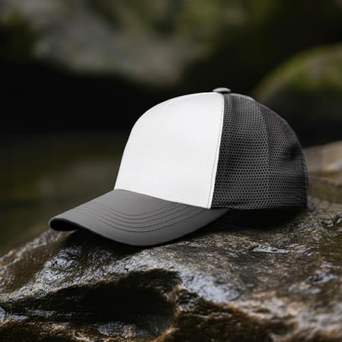 Image of Falari 5-Panel Mesh Baseball Cap, Trucker Hat, Structured Plain Design, Cotton, Adjustable Size
