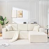 Canapé d'angle en L, canapé 3 places compressible modulable moderne avec méridienne à droite, canapé-lit d'angle Cloud en velours côtelé avec assise profonde pour salon et appartement, Beige, Droite