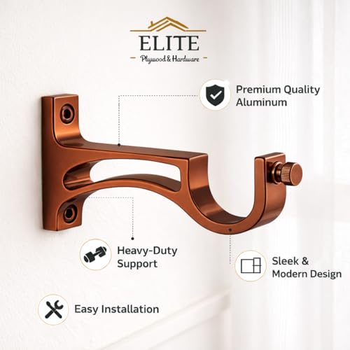 Image of Elite Aluminum Curtain Rod Brackets - Heavy-Duty Wall Mount Clamps for Curtain Rod Support for Door and Window Curtain Rods with Screw and Wall Plug - Pack of 2PCS (Rose Gold ARC)