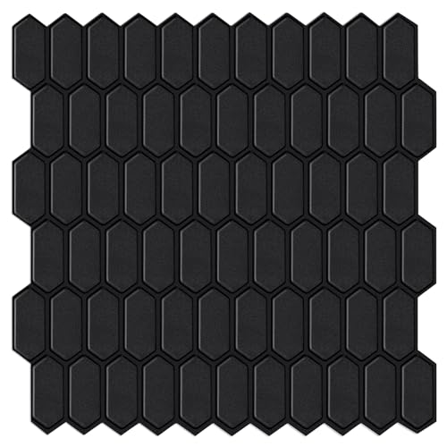 Matte Black Peel and Stick Wall Tiles for Kitchen, WalDecoo Thicker Design Stick on Backsplash for Bathroom, Large Long Hexagon Tlies for Kitchen Backsplash(10-Sheet ,12''×12'').