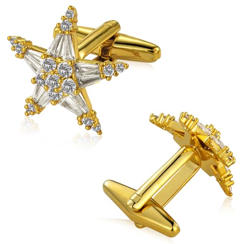 Mancuernillas para hombre con cristal y acabado dorado miniatura 2