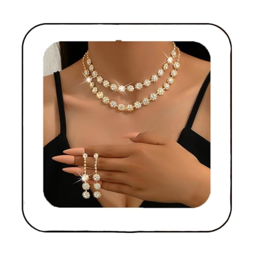 Unicra Rhinestone Bridal Wedding Jewelry Set Silver Crystal Necklace Earrings Bracelet Sets Formal Costume Jewelry for Women and Brides