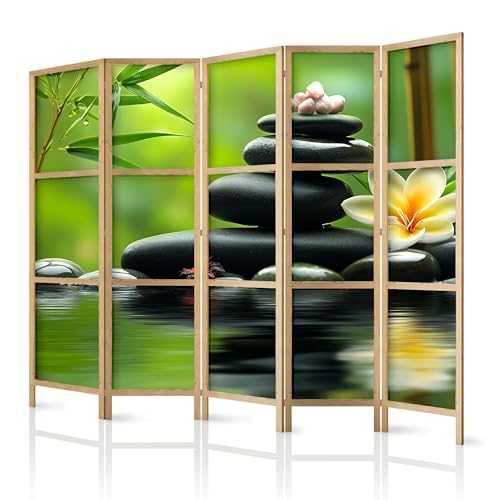 framed concept - Paravent séparateur de pièce en bois 225x172 cm, 5 parties, unilatéral, style oriental