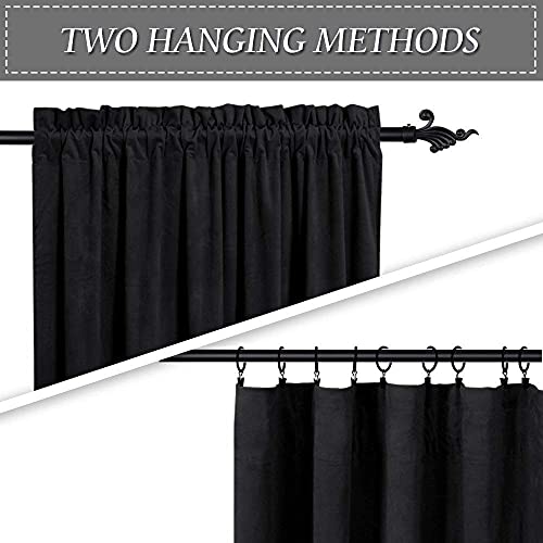Image of RYB HOME Black Velvet Curtains - Extra Long Heavy Duty Velvet Drapes for French Door /Large Window, Thermal Insulated Window Panels Heat & Light Block Curtain Panels, 52 x 108, 2 Pieces | Thermal Insulated, Room Darkening, Privacy UV Protection, Loft Apartment Living Room, Black, W52 x L108, 2 Panels