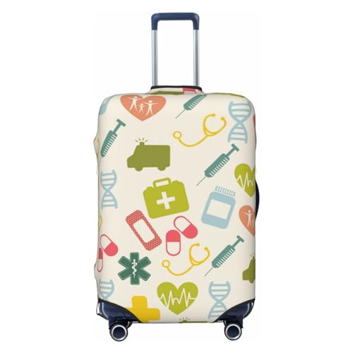 Medical Icons Luggage Cover Washable Elasticated Luggage Covers For Suitcase Tsa Approved Stylish Dust And Scratch Resistant Luggage Case Protector For Kids And Adults