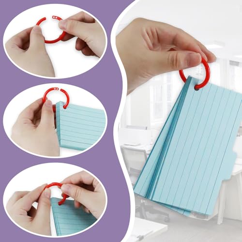 370 Stück Karteikartenbox A6, Farbige Lernkarten mit 6 Ringen, 350 Bunte Karteikarten mit Beidseitigem Linieren (6 Farben), Etiketten etc, Karteikartenbox A6 zum Lernen, Studieren, Auswendiglernen