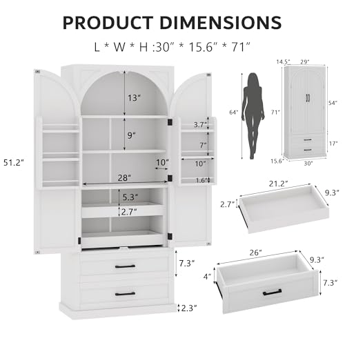 Image of iPormis 71 inch Tall Kitchen Pantry Storage Cabinet w /Adjustable Shelf, Door Shelves & Large Drawers, Freestanding Kitchen Cupboard for Dining Room /Living Room, White