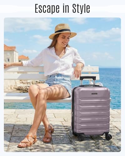 Image of LIGHT FLIGHT Carry On Luggage 22x14x9 Airline Approved, Expandable Carry On Suitcases with Wheels, Lightweight Luggage, Durable Hard Shell 20 Inch Rolling Suit Case for Men Women Travel,Rose Purple