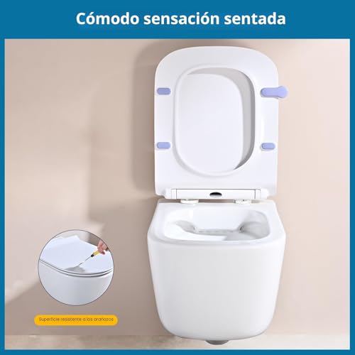 Miniatura 4 de Srewohs Pro Tapa Wc Forma Cuadrado Ultrafino Corto , Asiento De Inodoro Cuadrado Con Cierre Suave Y Liberación Rápida Para Una Fácil Limpieza,Universal Para Inodoros De Forma Cuadrada, 42,5 34.5cm