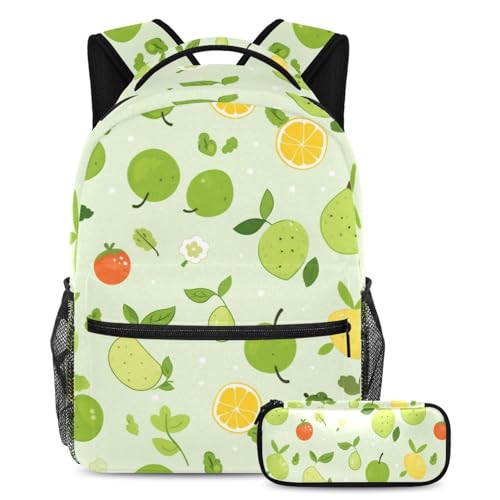 Sac à dos scolaire avec trousse assortie imprimé fruits verts multicolore pour élève