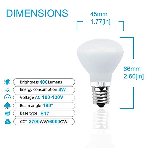 Bonlux R14 E17 Reflector Led Light Bulb, 4W Led E17 Intermediate Base Floodlight 40W Incandescent Replacement Bulb For Cabinet Reading Light, Spotlight, Exhibition Light, Daylight 6000K (4-Pack) #TOP4