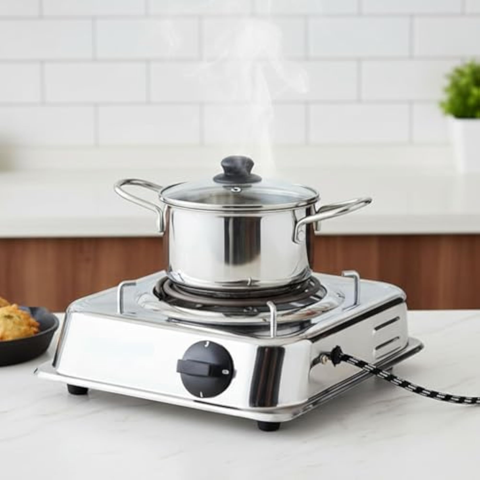 Portable Electric Hot Plate with Chrome Finish, 2000W
