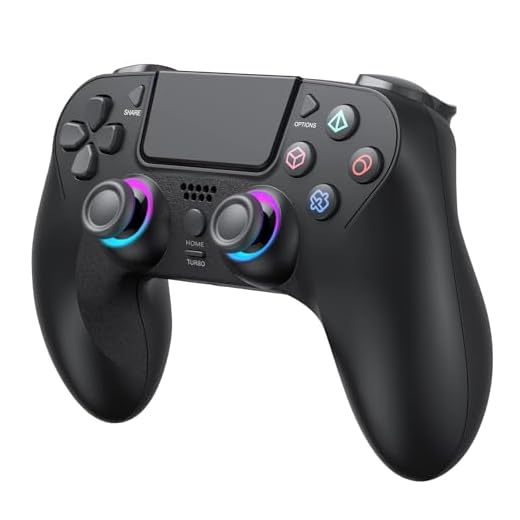 Manette Sans Fil pour PS4, Manette de jeu Compatible avec PS4/Slim/Pro/PC, Joystick Gamepad avec LED RGB/Double Vibration/6 Axes Gyro Sensor/950 mAh Batterie/Touchpanel/EXT/Audio Jack, Contrôle Précis