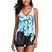 Maillots de Bain,LuckyGirls Femme Tankini Floral Imprimé Conservateur Tops et Shorts 2 Pièces Shorty avec Gilet sans Manches Ensemble Taille Grande Bikini pour Eté (Bleu,XL)