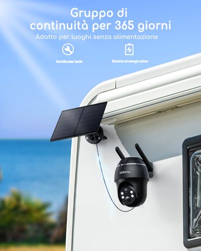 COOAU 4G Telecamera Esterno con SIM e pannello solare,2K Telecamere Batterie Senza Fili con 64G card,360°PTZ Videocamera Sorveglianza,Visione Notturna a Colori,Audio Bidirezionale ，IP66 - Immagine 2