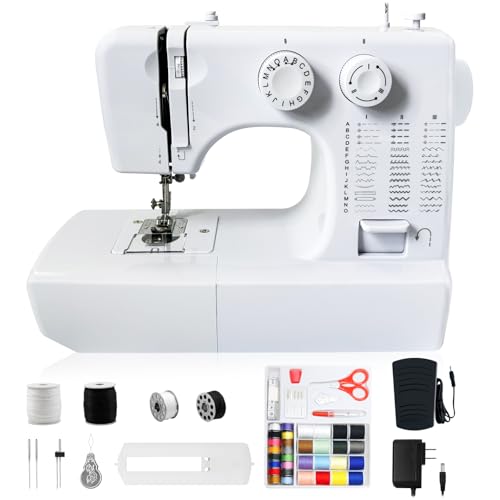 SMOCTAR Nähmaschine mit 45 Nähprogramme, Sewing Machine Overlock Nähmaschine für Anfänger Verbessert, Tragbare Elektrische Nähmaschine mit Fußpedal & Nähset & LED-Licht