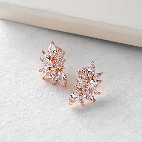 Sweetv Cluster Rose Gold Bridal Wedding Earrings For Brides Bridesmaid, Marquise Cubic Zirconia Rhinestone Stud Earrings For Women, Prom #TOP5