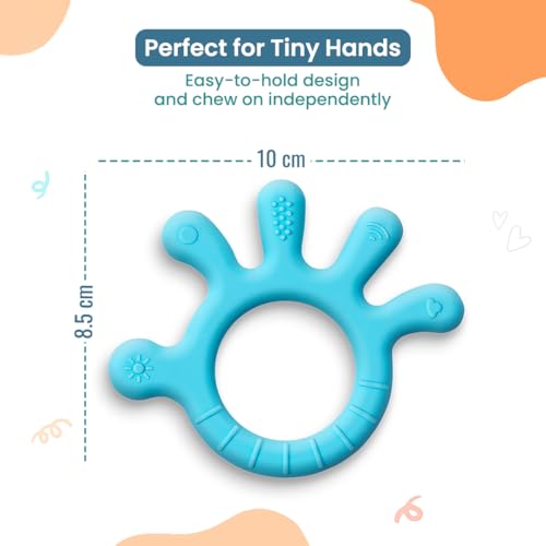 Image of Infantso Finger Shape Soft Silicone Teether for 6+ Months, BPA Free Teething Toy for Babies with Textured Surface for Soothing Gums. 100% Food Grade, No-Choke Design (Finger - Blue)