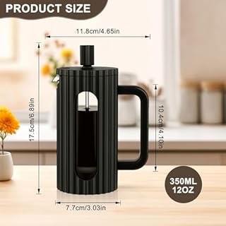wedrink French Press Coffee Maker Cafetiere 350ml/12oz French Press Caffettiera Brewer Tea Maker with Heat Resistant Borosilicate Glass Stainless Steel Filter Black