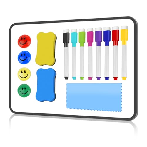 Juego de 16 Pizarras Blancas de Borrado en Seco, Pequeñas Pizarras Blancas Magnéticas Infantiles de Doble Cara, Tamaño A4, Mini Pizarra Niños con Bolígrafos, Borradores, Imanes, Paño