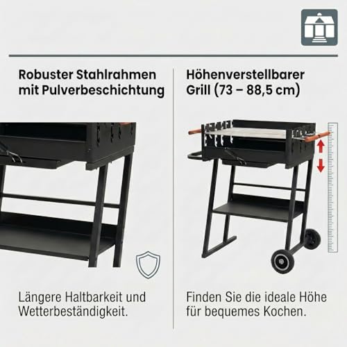 Foto von Tarrington House Holzkohlegrill Brigida, Stahl, 2 höhenverstellbare Roste, mit Räder, schwarz