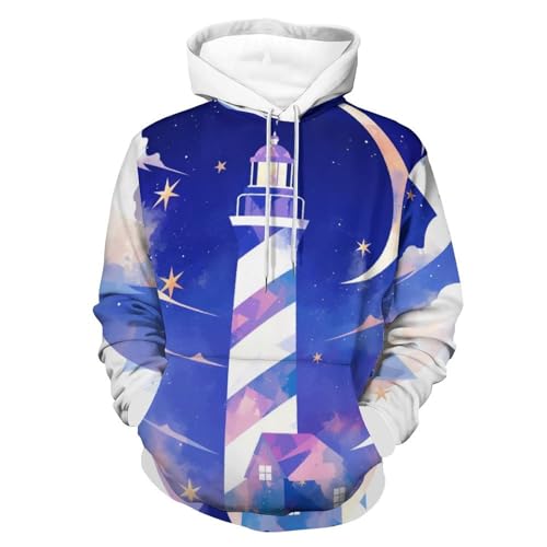 Hoodie phare lune étoile pull manches longues sweatshirt homme femme taille S