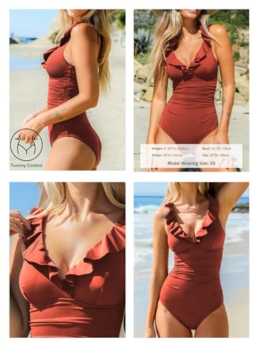 CUPSHE Women's One Piece Swimsuit Ruffle V Neck Adjustable Straps Tummy Control Bathing Suit3