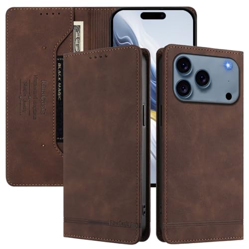 Étui iPhone 13 Pro Max marron : portefeuille magnétique en cuir à rabat
